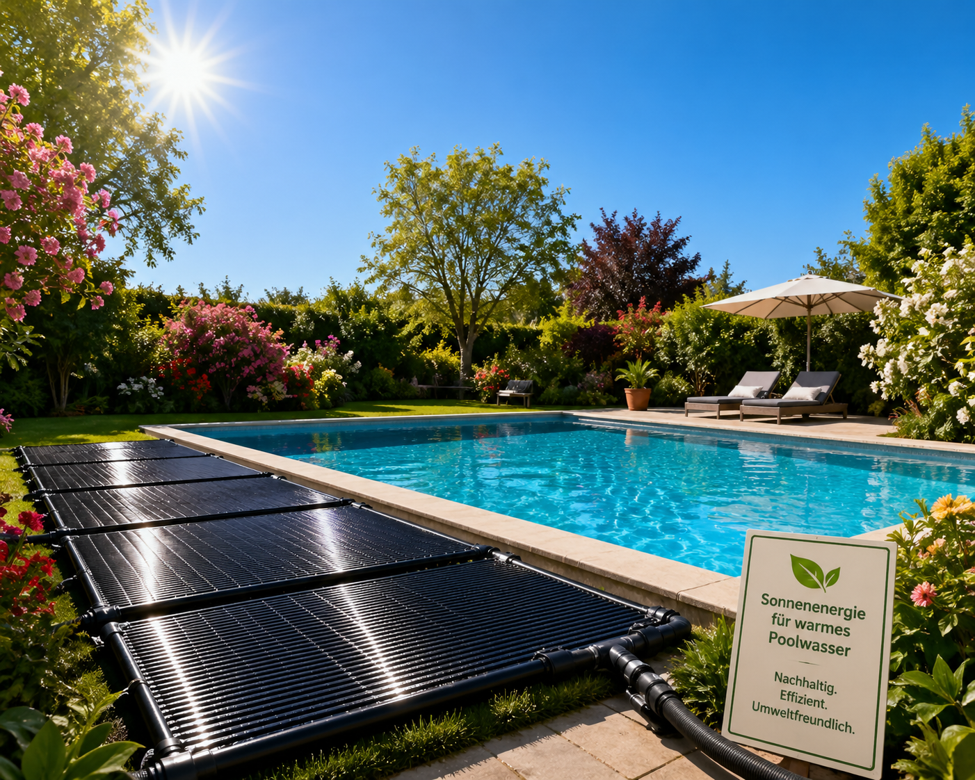 Nachhaltige Poolheizung mit Solarenergie im Garten
