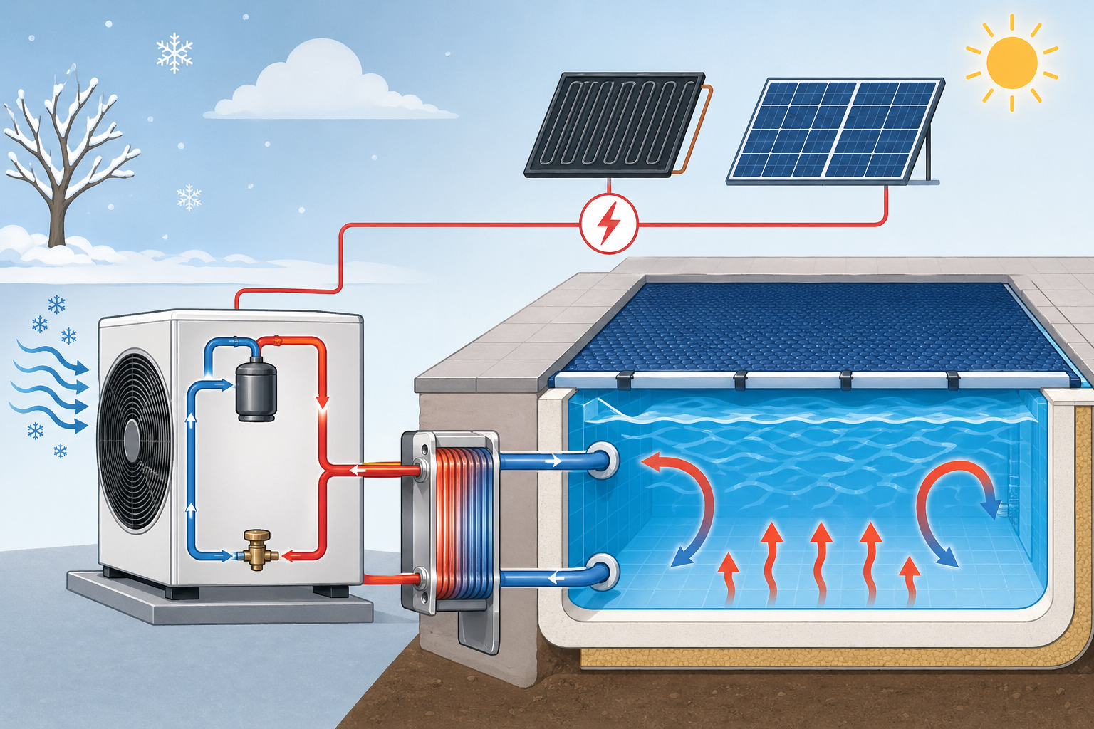 Infografik Poolheizung Winter Betrieb