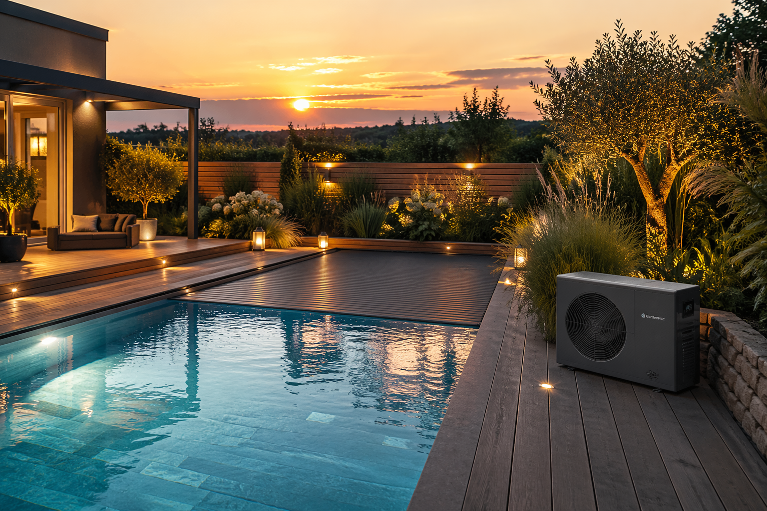 Pool Wärmepumpe im Garten am Pool