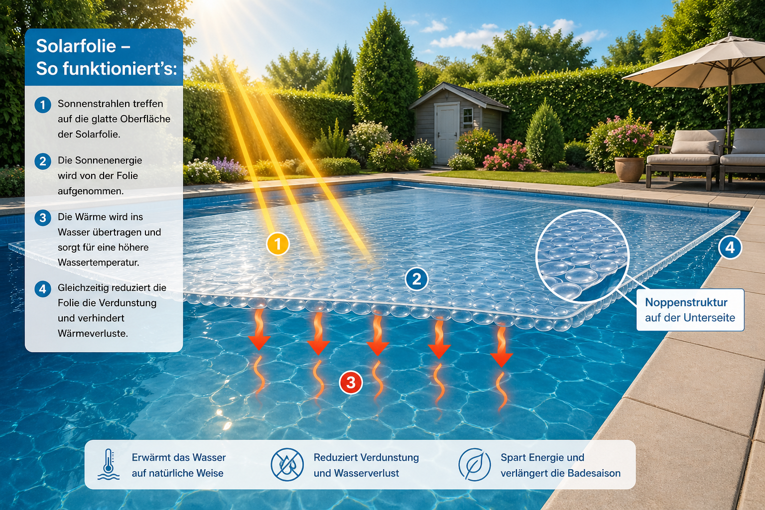 Pool mit Solarfolie zur Erwärmung des Poolwassers