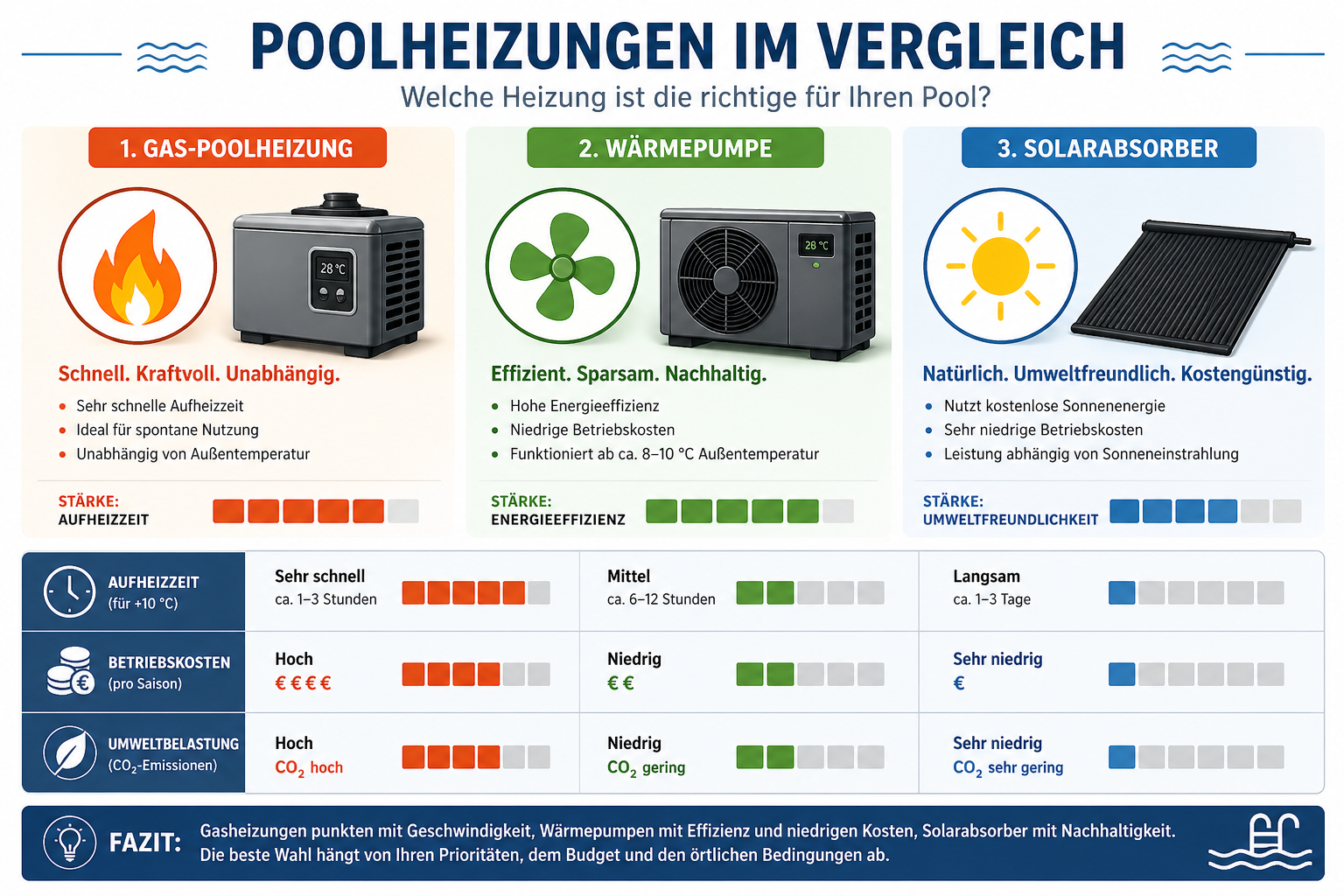 Vergleich von Poolheizungen Gas Wärmepumpe Solar