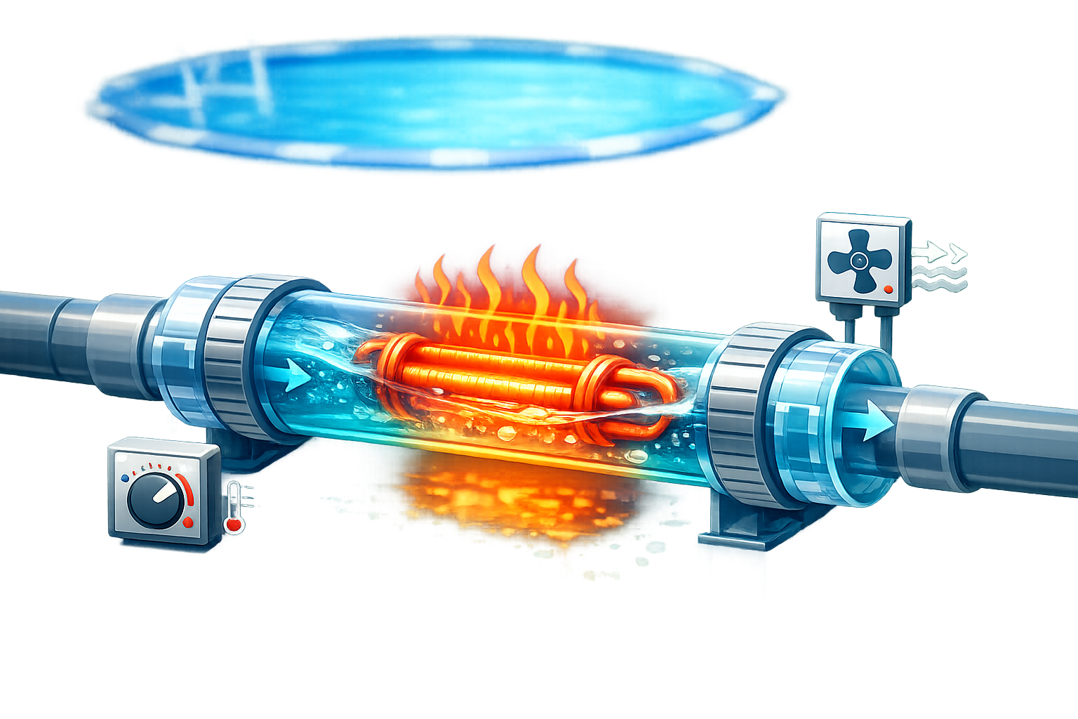 Schematische Illustration einer elektrischen Poolheizung