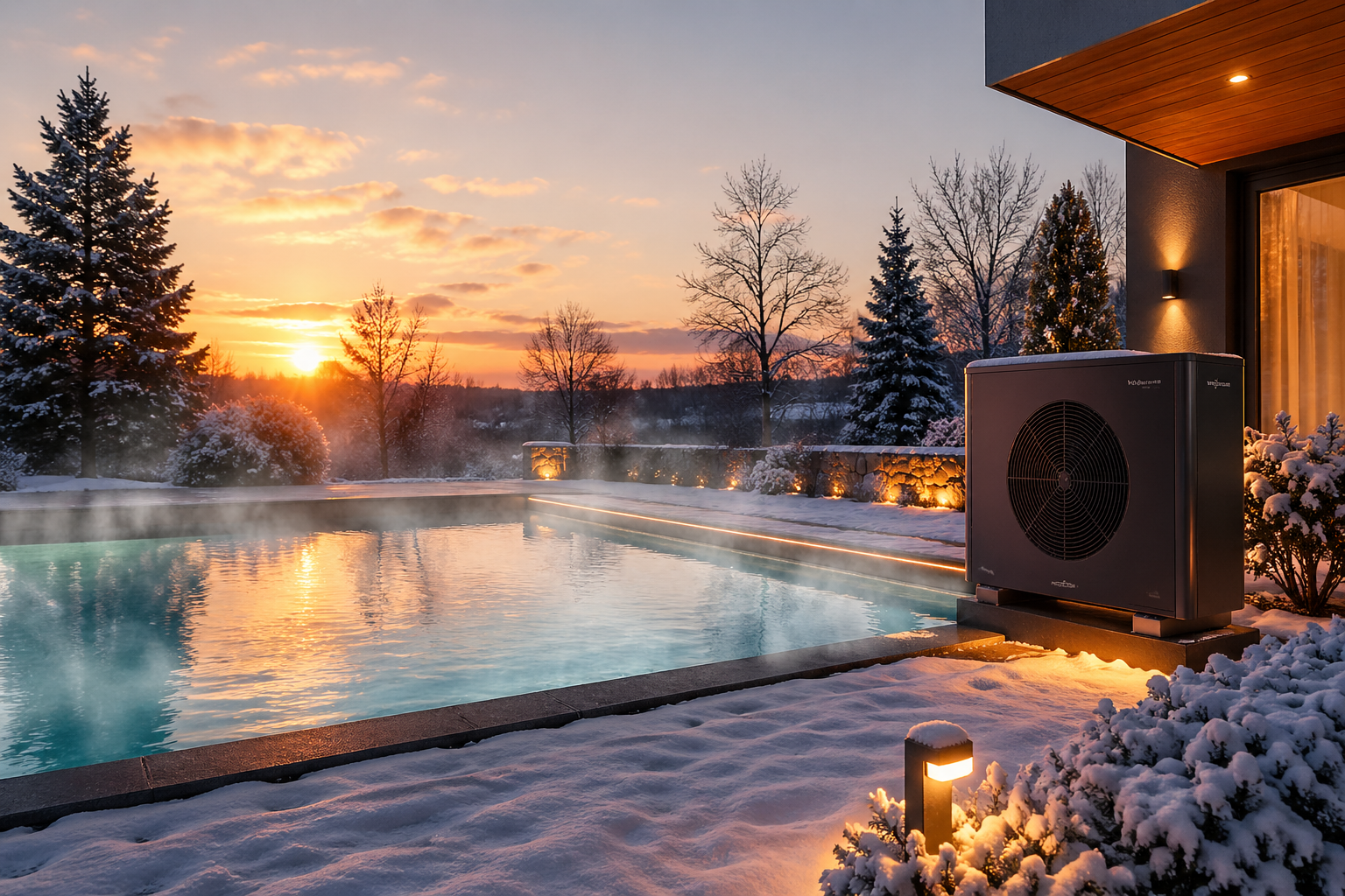 Beheizter Pool im Winter mit Dampf