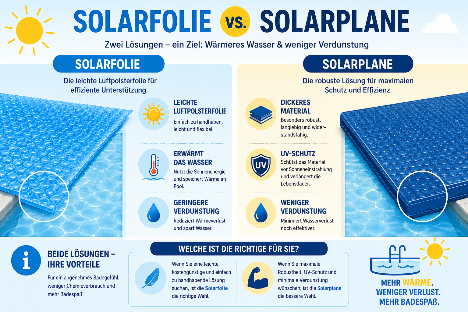 Vergleich zwischen Solarfolie und Solarplane für Pools