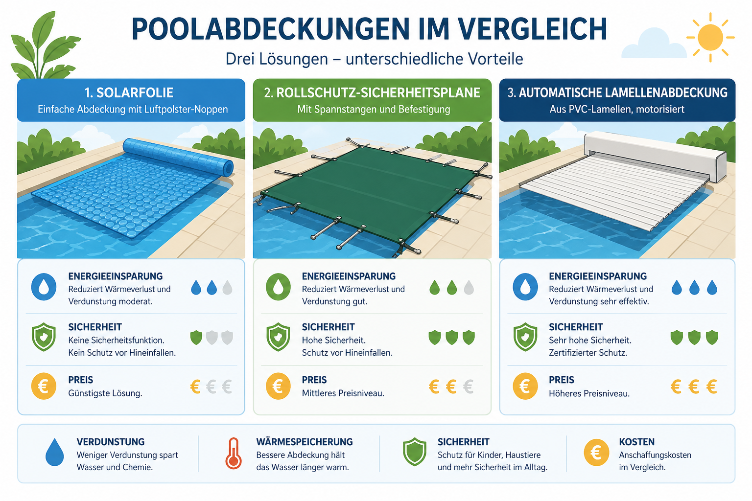Vergleich verschiedener Poolabdeckungen und Solarfolien