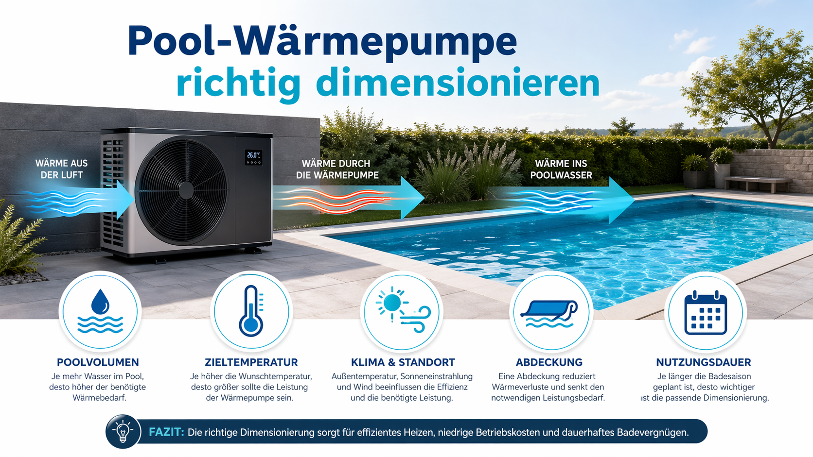 Pool-Wärmepumpe richtig dimensionieren - wichtige Faktoren im Überblick