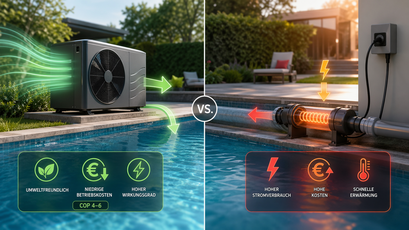 Wärmepumpe vs. Elektroheizung für den Pool im direkten Vergleich