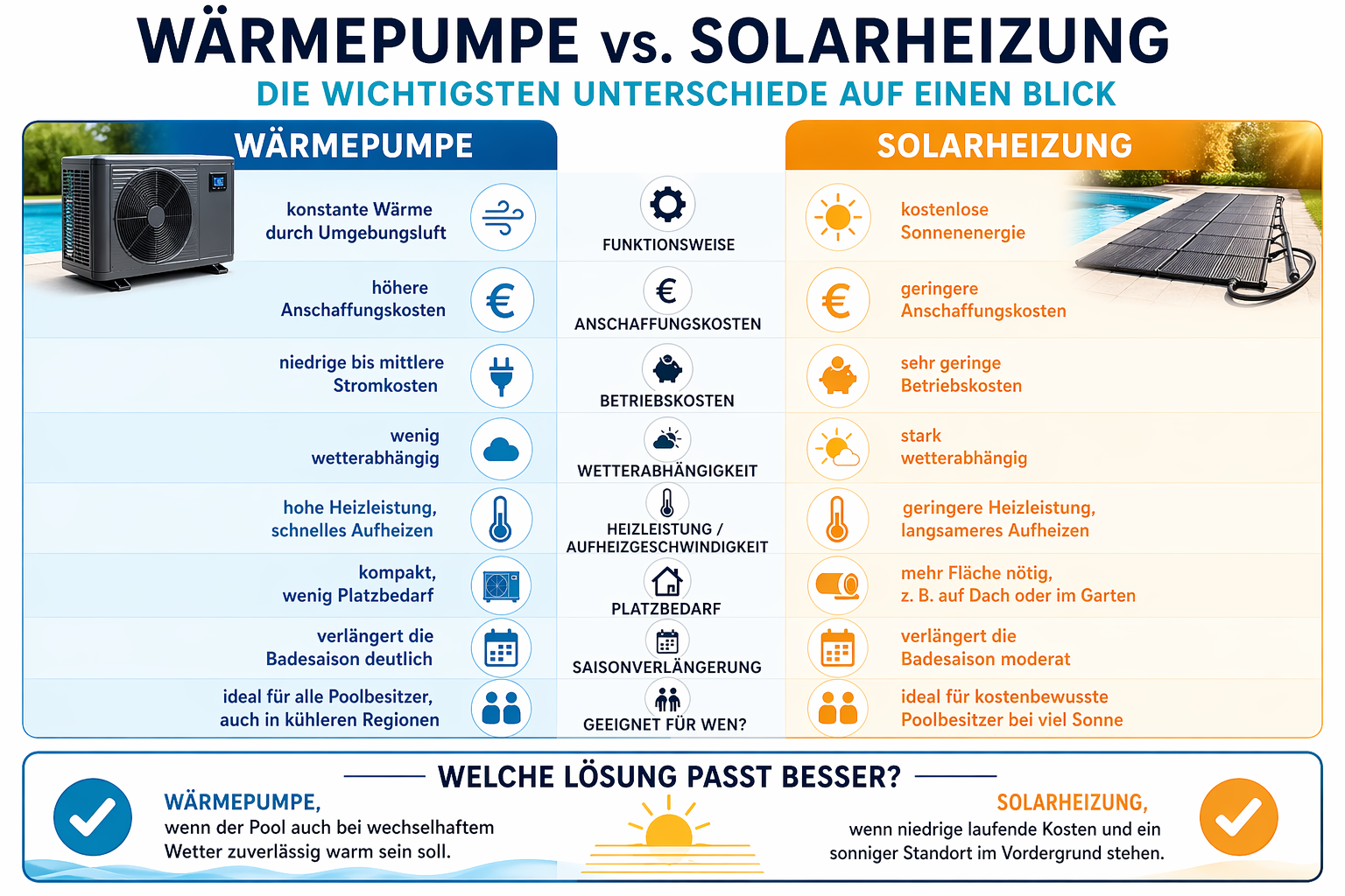 Infografik Wärmepumpe vs. Solarheizung