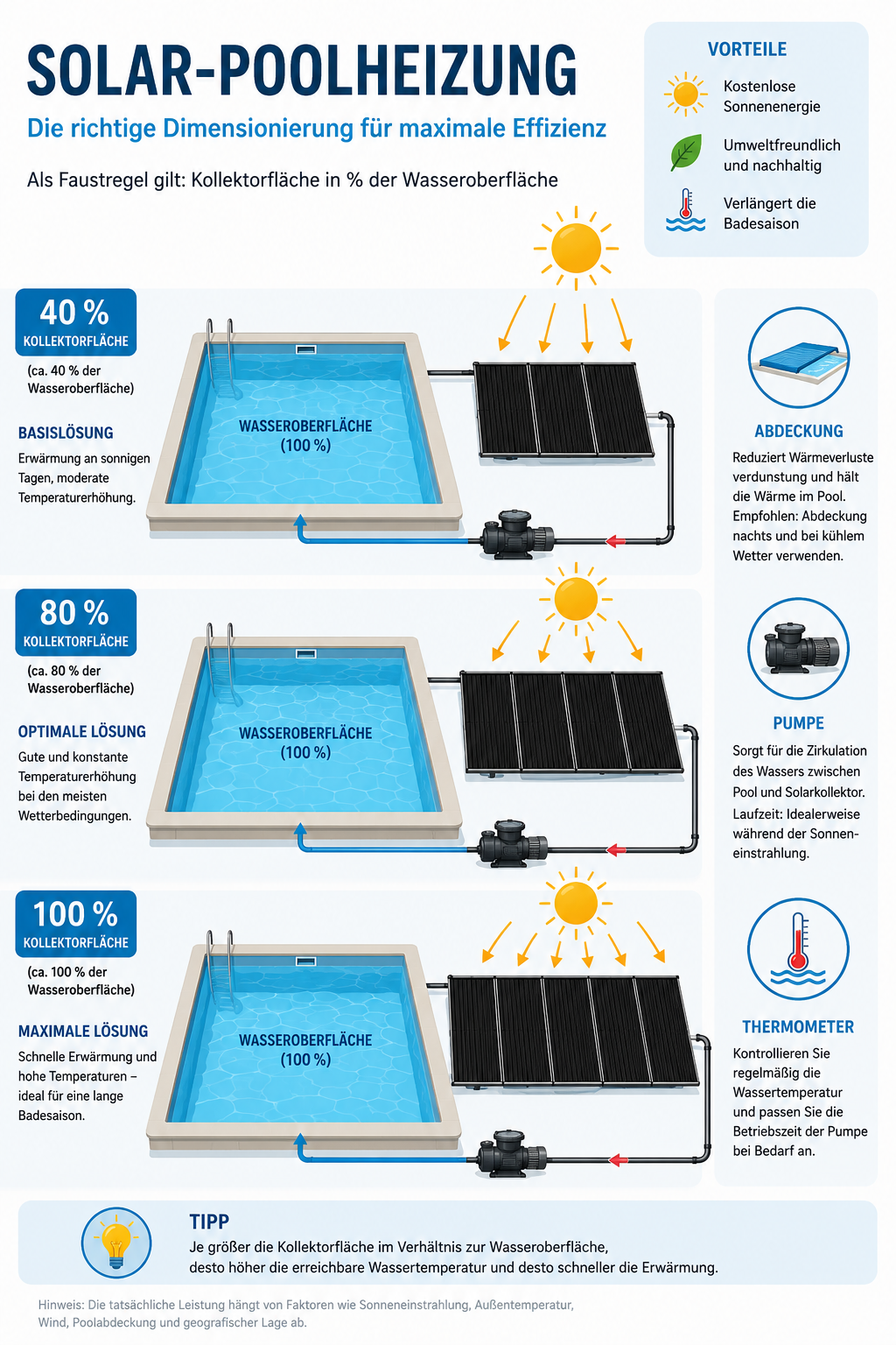 Effiziente Dimensionierung einer Solar-Poolheizung erklärt