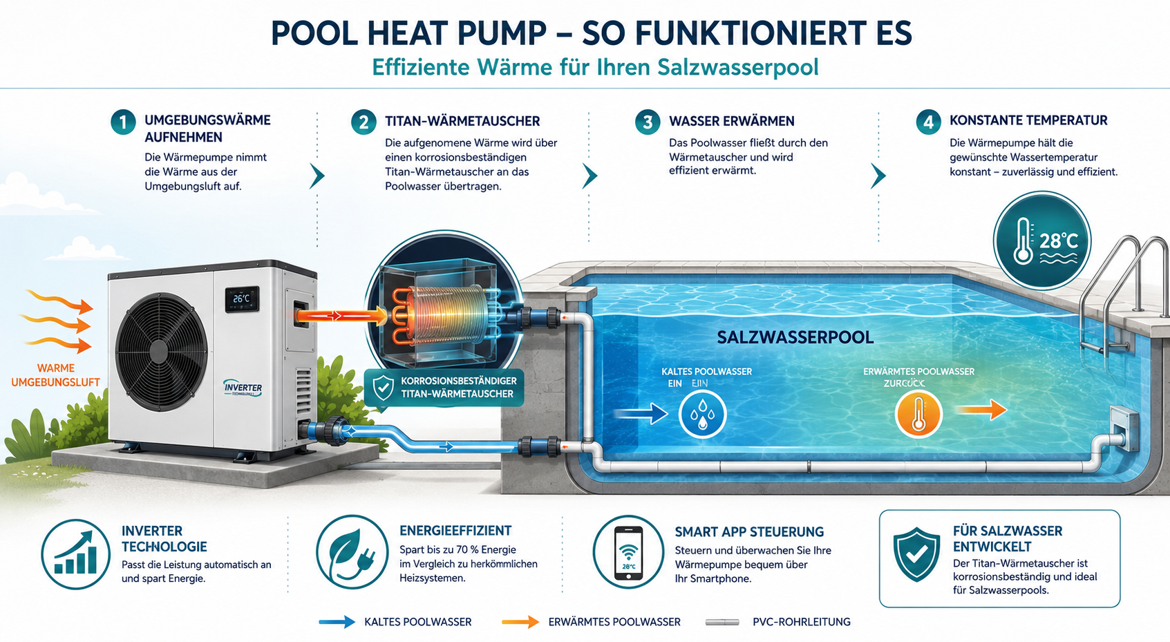 Funktionsweise einer Poolwärmepumpe für Salzwasserpools