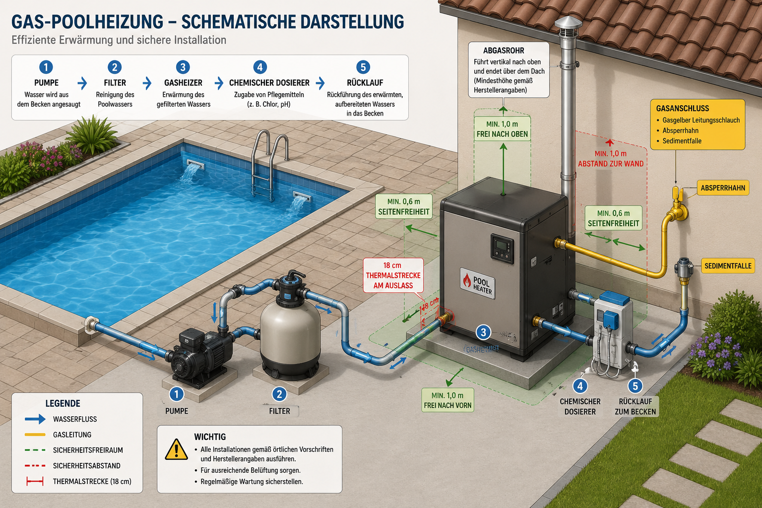 Gas Poolheizung Installation und Sicherheit