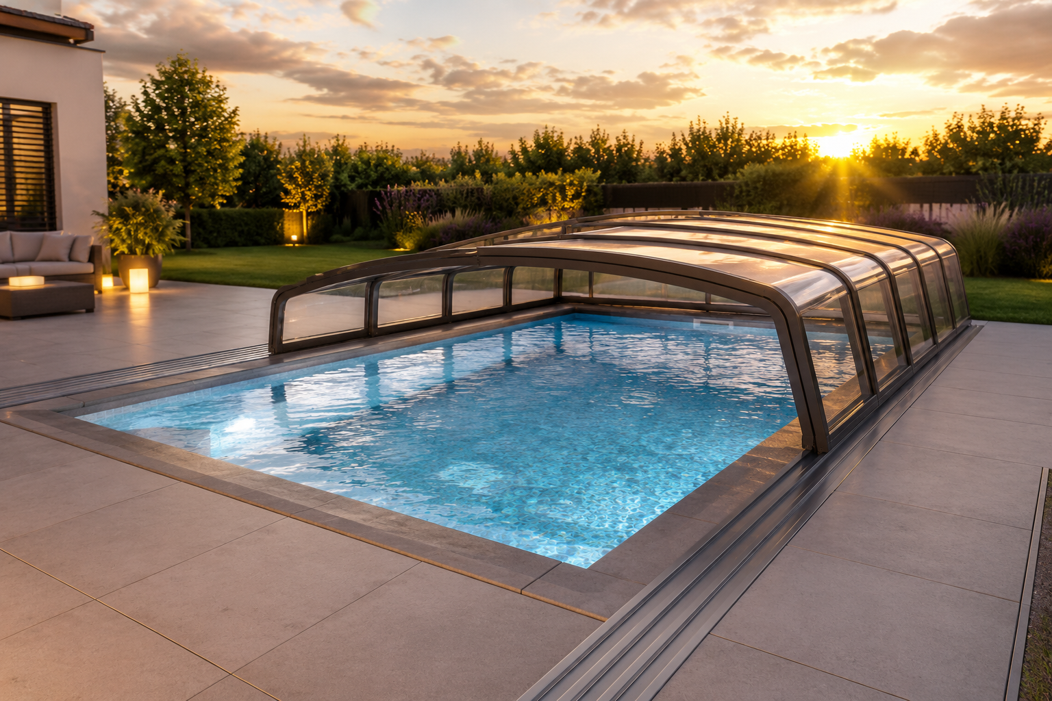 Moderne Poolüberdachung im Garten