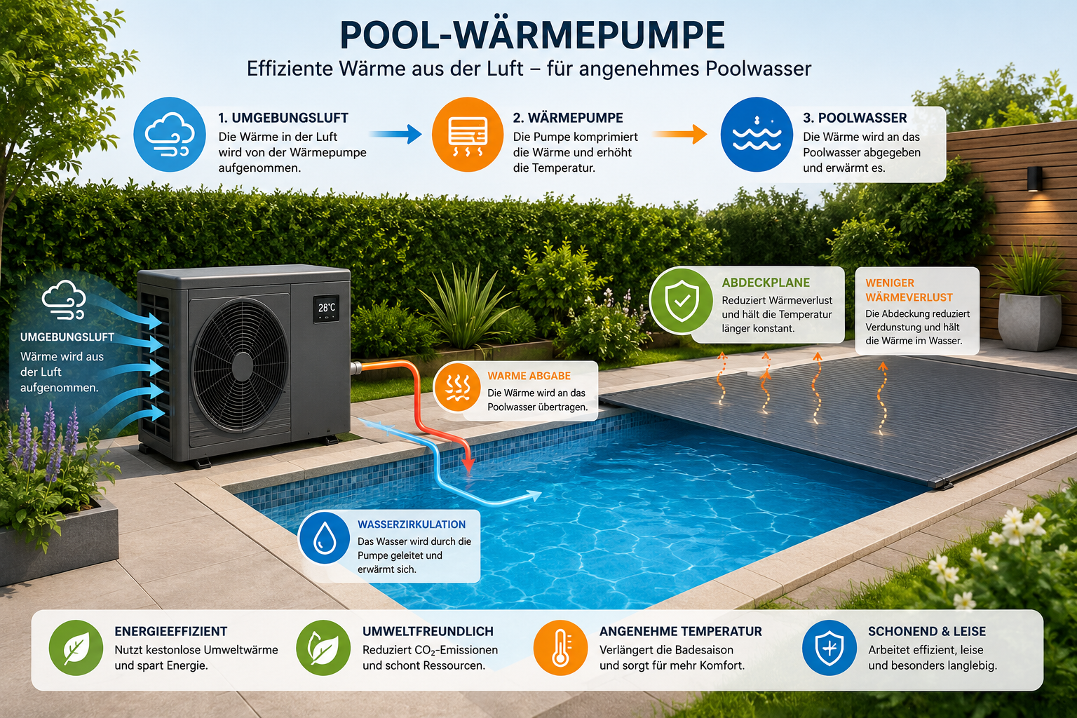 Poolwärmepumpe als effiziente Energiequelle für warmes Poolwasser