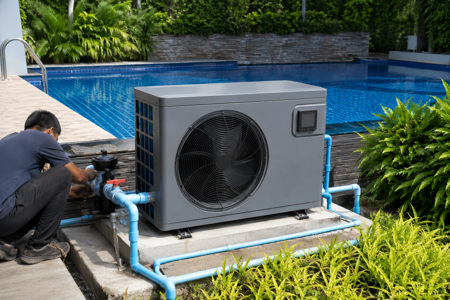 Installation einer Pool-Wärmepumpe im Garten