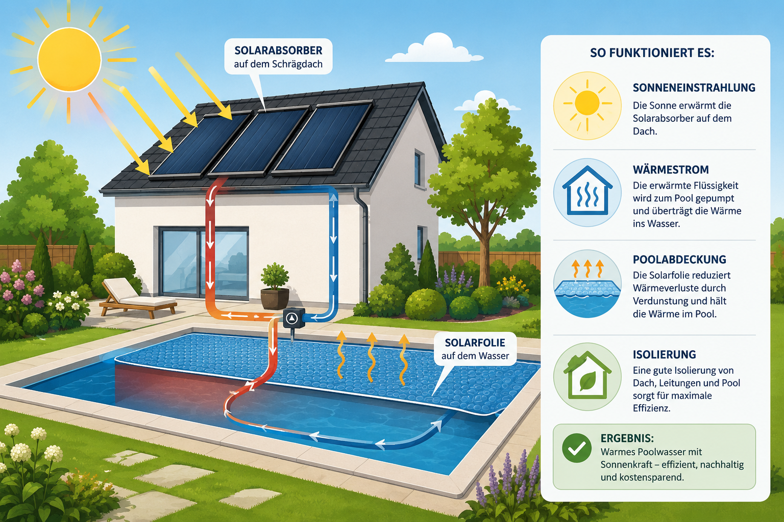 Solar Poolheizung und Solarabsorber im Garten erklärt